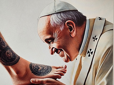 Papst Franziskus bei Fußwaschung (KI-generiert)