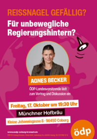 Flyer: Einladung zum Vortrag von Agnes Becker Einladung Vortrag und Diskussion mit Agnes Becker 2025